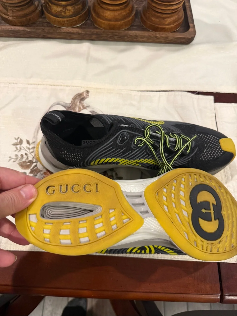 Gucci Black Sneakers with Green Logo Detail